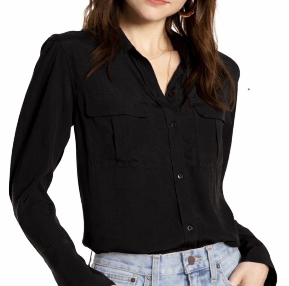 Something Navy Black Utility Button-Down Shirt Sz… - image 1